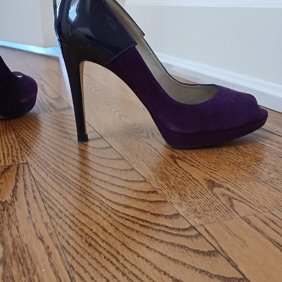 Suade Karen Millen Purple Peep Toe Heels - Picture 8 of 8